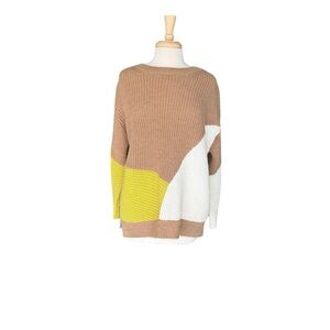 Bimba y Lola Tan, Yellow, and White Sweater Medium